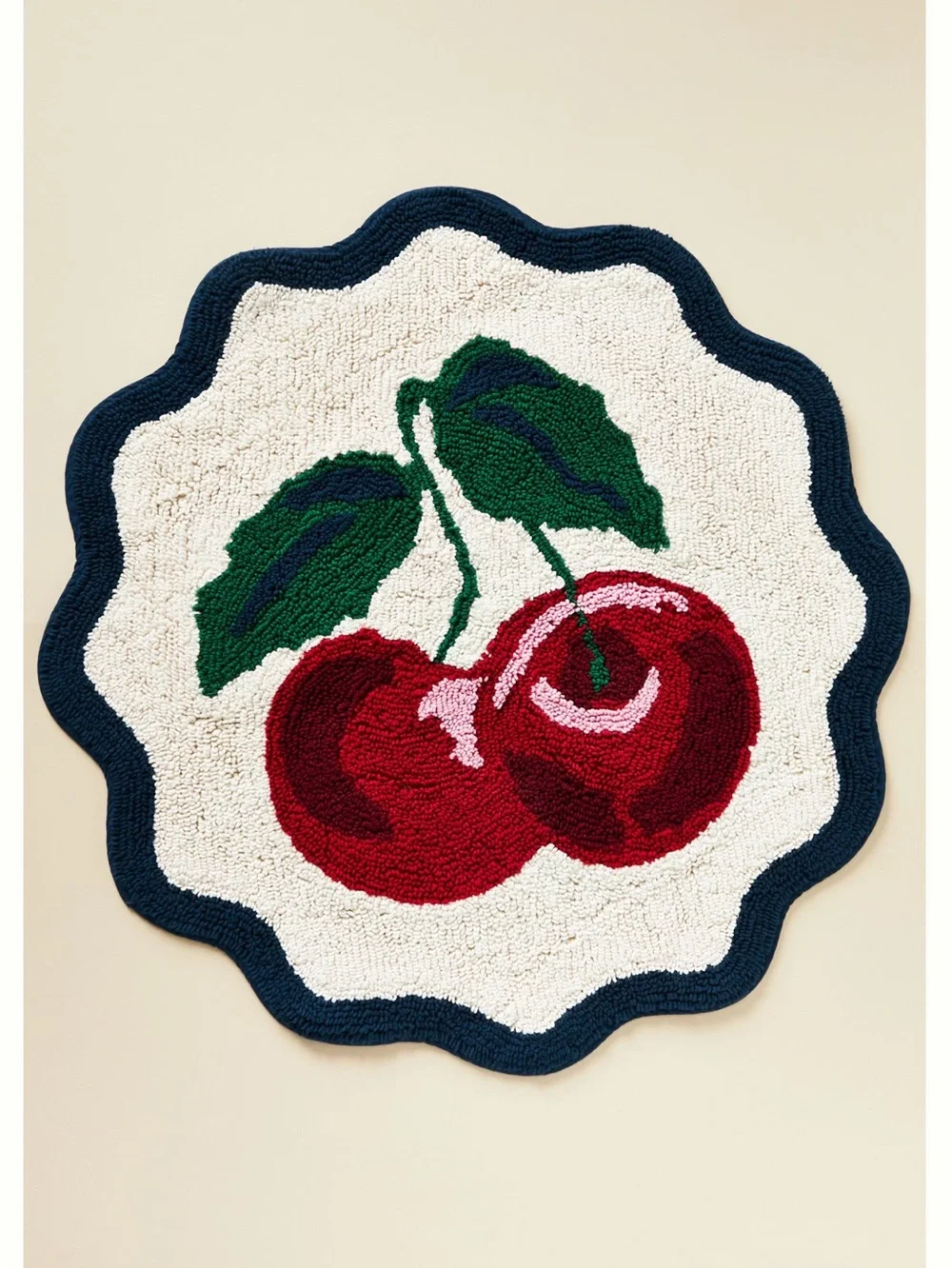 Anthropologie Tufted Cotton Bath Mat Scalloped Edge New Cherry Red Fruit Rug